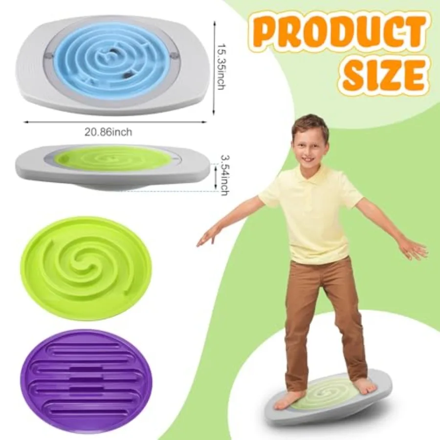 لوح توازن 20 بوصة مع متاهة متأرجحة وكرتين يتضمن 3 لوحات متاهة بديلة بلاستيكية للأطفال الصغار Wobble B #2