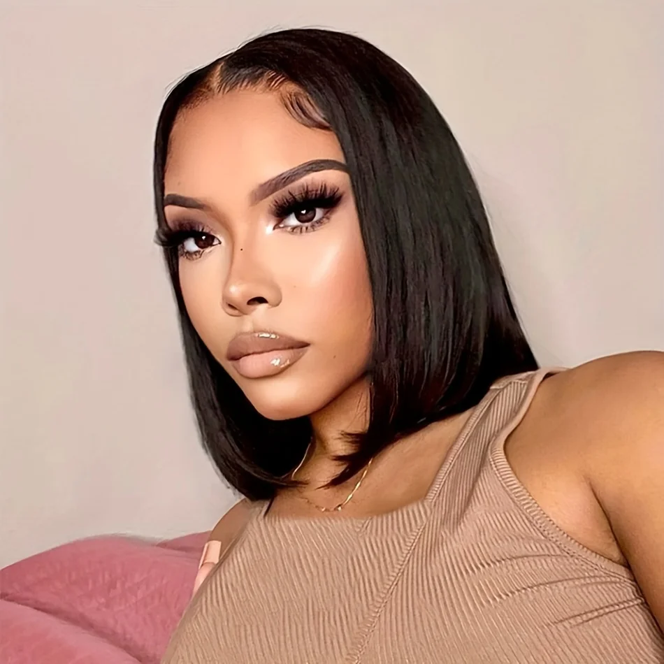 

Short Straight Wig 100% Brazilian Glueless Wig Human Hair Tangle-Free Heat Resistant For Black Women 200%Density For Women