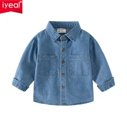 IYEAL 2023 Autumn New Kids Boys' Denim Long Sleeve Shirt Denim Shirt Baby Solid Casual Shirt