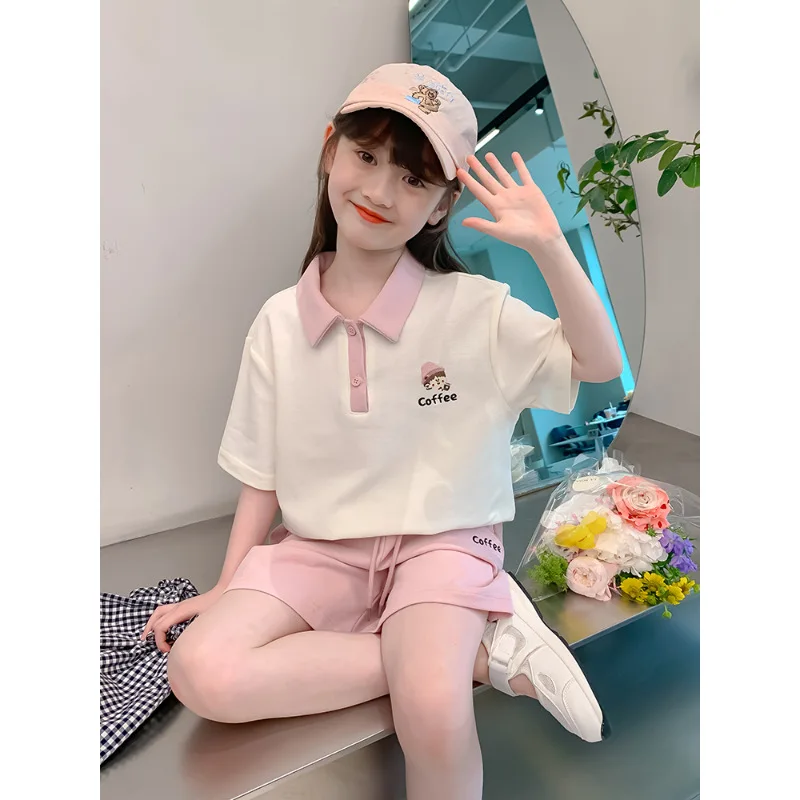 Summer New Girls Set Clothes Teenager Shorts White Slim Cartoon t-shirt + Hot Shorts Pant 4 5 6 7 8 10 15 Years Tracksuit