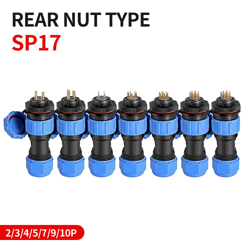 

SP17 IP68 Aviation Plug Socket Electrical Wire Connectors 2/3/4/5/7/9 Pin Back Nut Male Female Cable Waterproof Connector