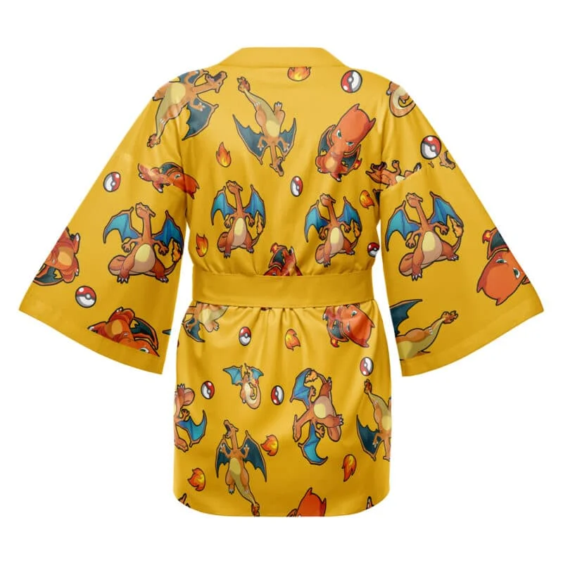 Little Fire Dragon Flame Pattern Bulbasaur Seed Grass Contrast Method Cloak Elf Pok É Mon Theme Kimono