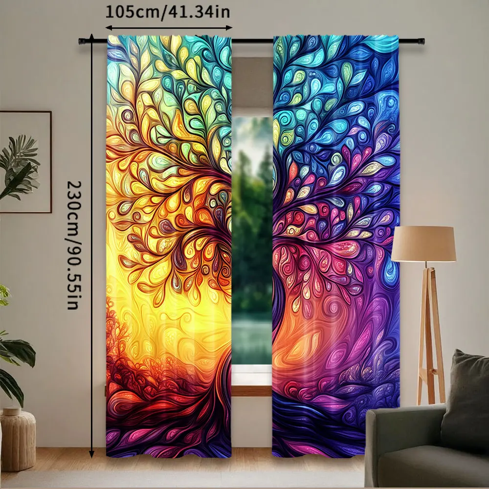 2Pcs Aesthetics Life Tree Curtain Modern Curtain Suitable For Bedroom Living Room Dining Room And Bathroom 29.53X65.35In,