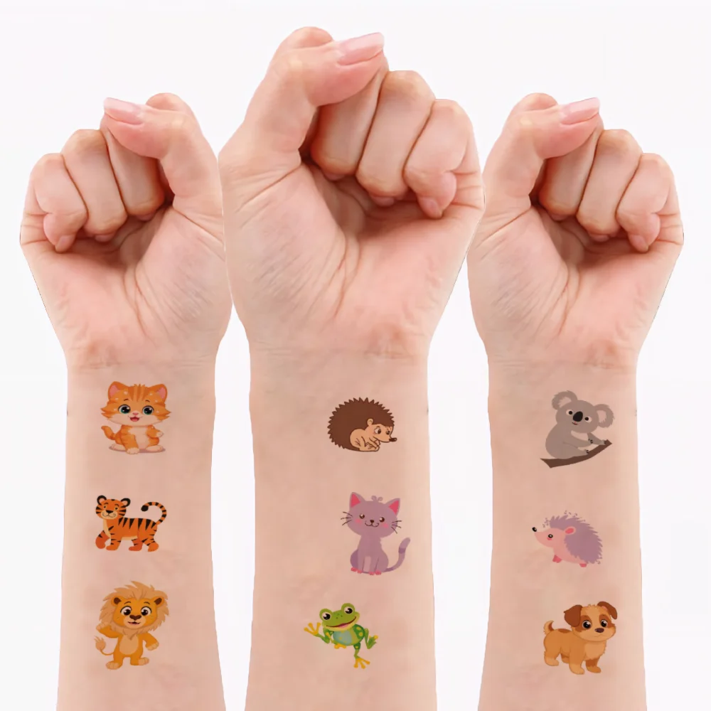 

54pcs Temporary Tattoo Cartoon Panda Dragon Tiger For Cheeks Arms Boys