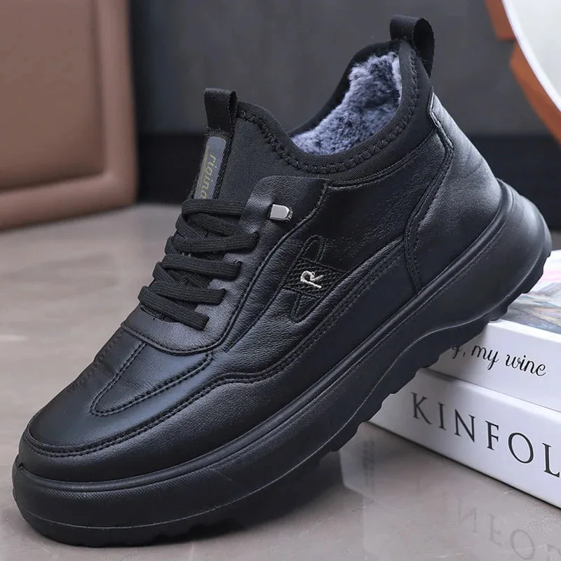 Winter Cloth Shoes for Men, Cotton Shoes with Fleece, Warm Dad Shoes, Non-Slip, Extra Wide, Casual Shoes for Elderly Men
