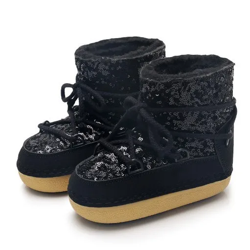 

2025 New Women Snow Boots Sequined Upper Warm Fleece Lining Lace Up Design Anti Slip Sole Comfortable Trendy Ideal For Cold Days