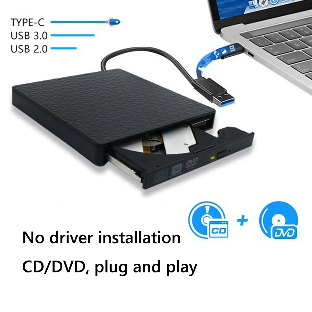 

Type C/USB 3.0 DVD Drive External DVD CD-ROM Player Drive Burner Reader Optical Drives Enclosure Case for PC Laptop Desktop