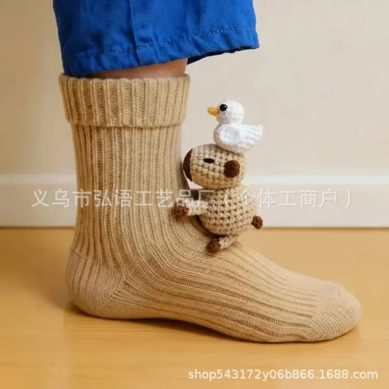 Calcetines de animales de punto 3D, bonitos y acogedores, gruesos y cálidos, orejas 3D para mujeres, adolescentes, niños, hogar, regalo de vacaciones de invierno, medias de Navidad