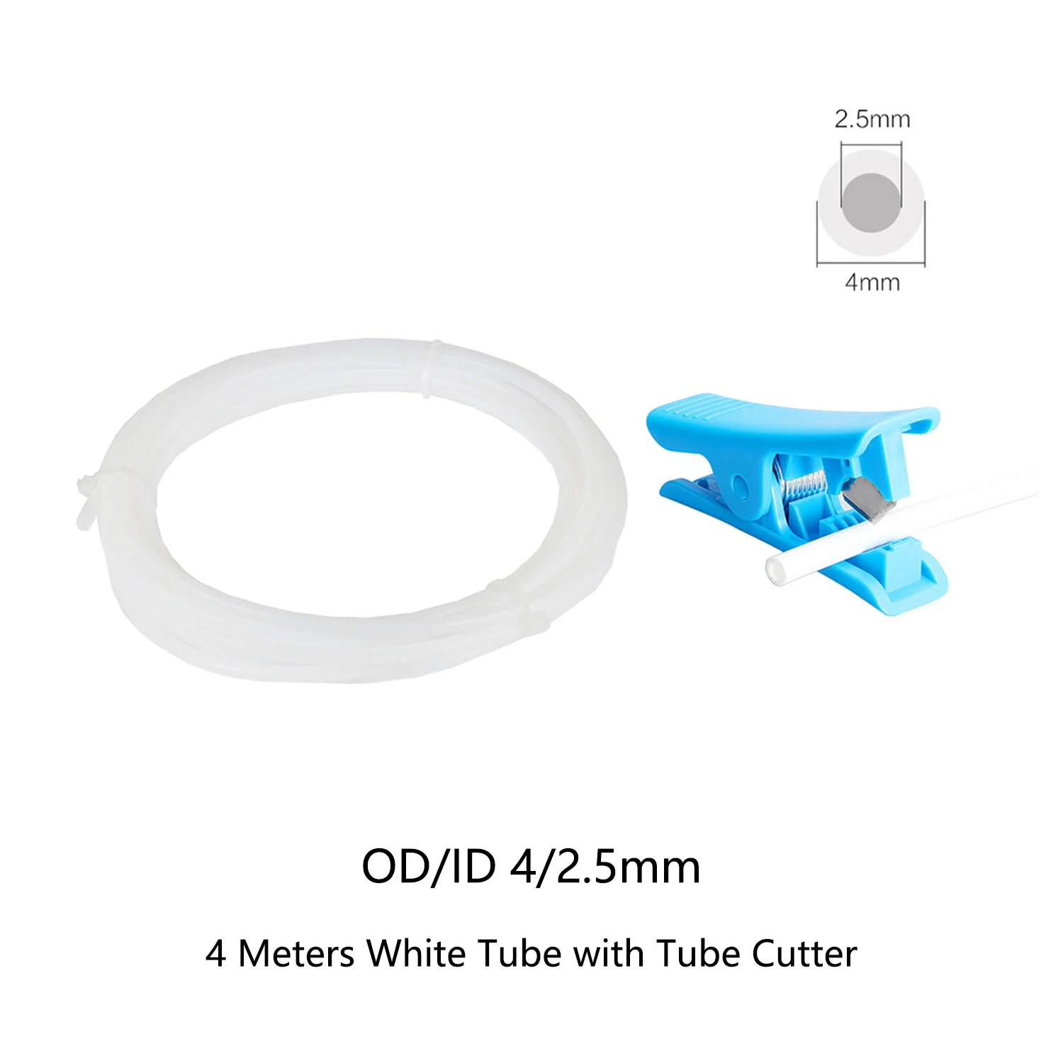 OD4mm ID2.5mm PTFE Bowden Tube 4 Meters White Teflon Tubing with Tube Cutter for 3D Printer Extruder