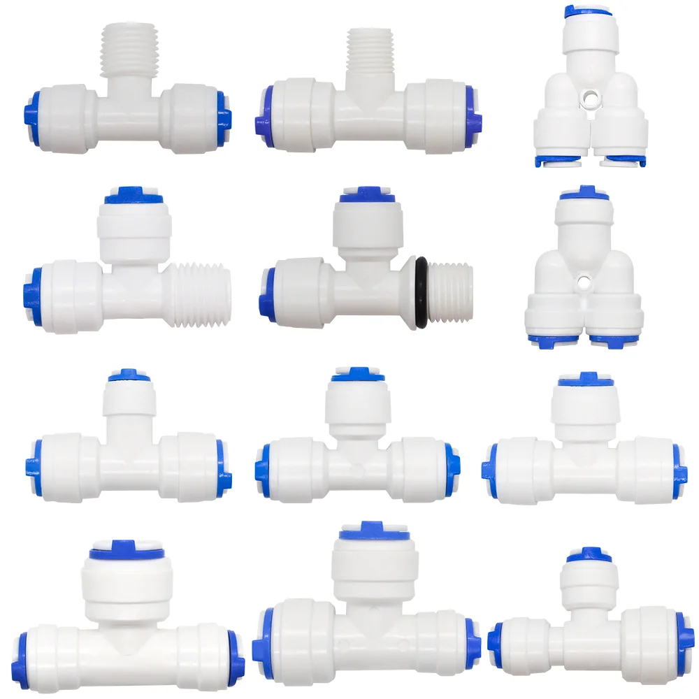 

YQBS 1/4" 3/8" T Y Three OD Quick Connect Push In to Connect Water Tube Fitting for RO Reverse Osmosis Filter