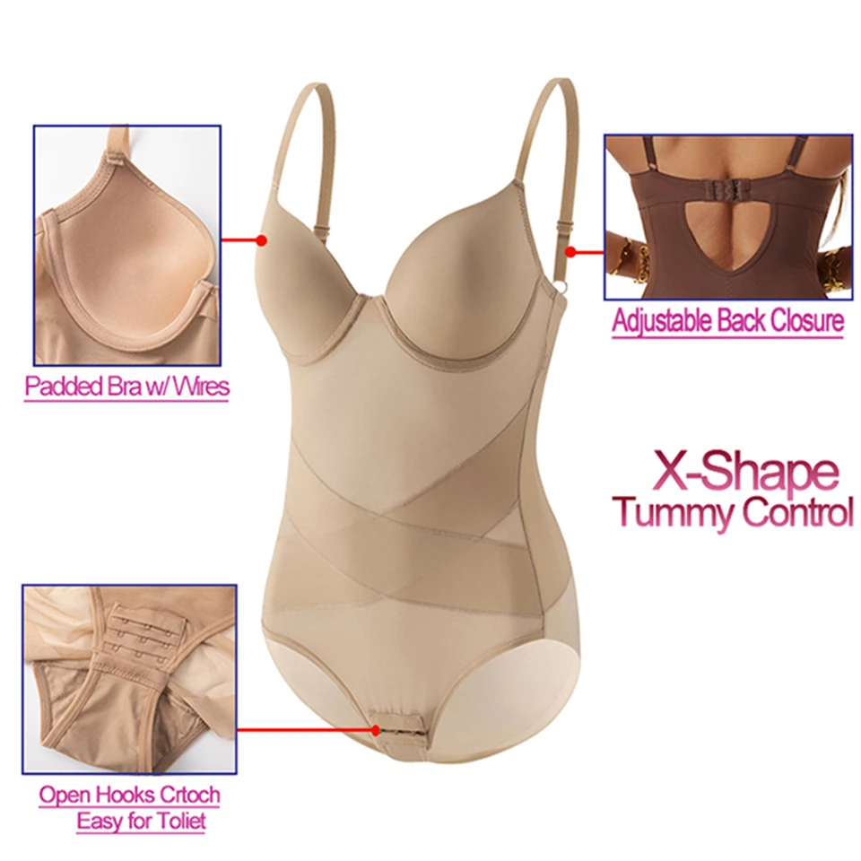 Becirzet Damen-Unterwäsche aus atmungsaktivem Mesh-Material, Bodysuits mit X-Form zur Bauchkontrolle, schlankmachende Shapewear. – Detail 10