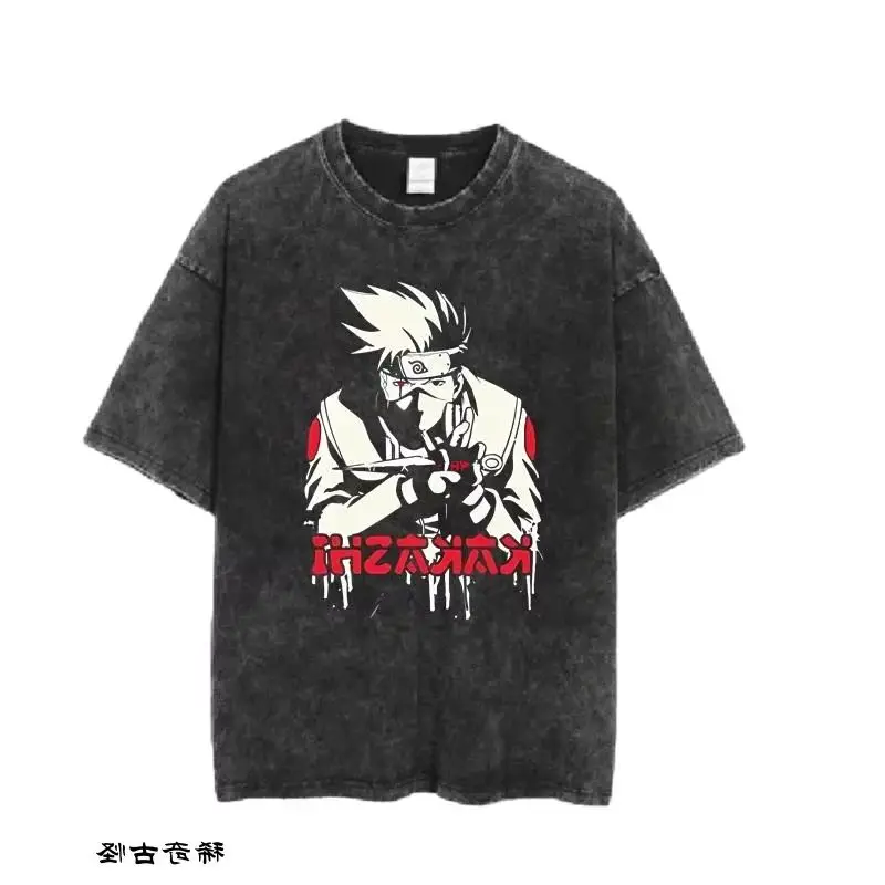 

Trend Summer Naruto Ninja Cotton T-shirt Washed Old Short Sleeves Oversize Shoulder Summer Anime Male Trend Pro Choice for Men
