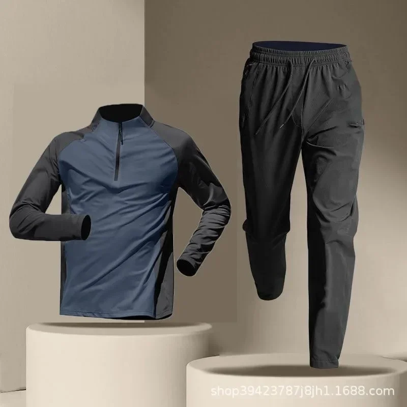 Sports Training Sets Fitness Clothes Ice Silk Quick Drying T-shirt Suit Men Short Sleeve Running Sportswear Shorts Tracksuit Gym