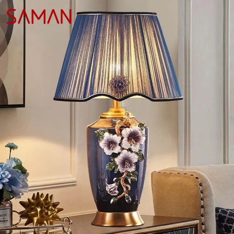 

SAMAN Modern Ceramics Table Lamp LED Vintage Creative Luxury Brass Desk Light For Home Living Room Study Bedroom Bedside