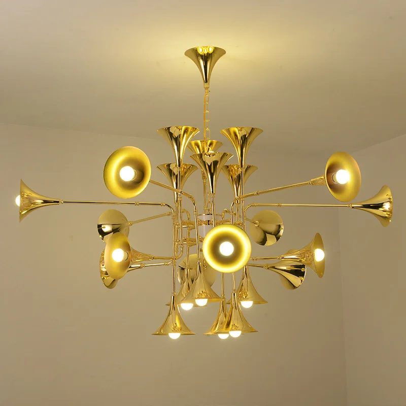 Imagem -03 - Nordic Horn Chandelier For Living Room Lâmpada Criativa Trompete Lustre Dourado para Salão Quarto Cozinha Hotel Loja Designer