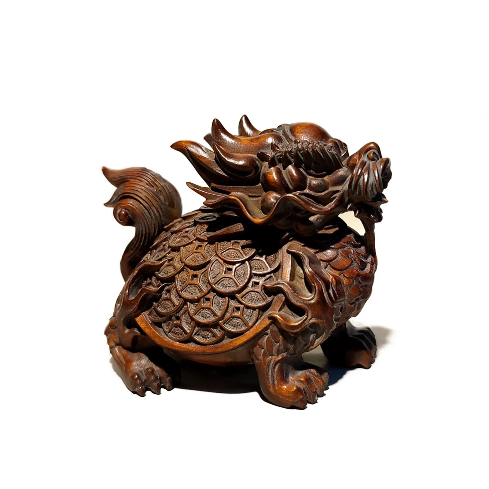 Chinese Dragon Statue Animal Figurines Kylin Unicorn Vintage Wooden Ornament Art