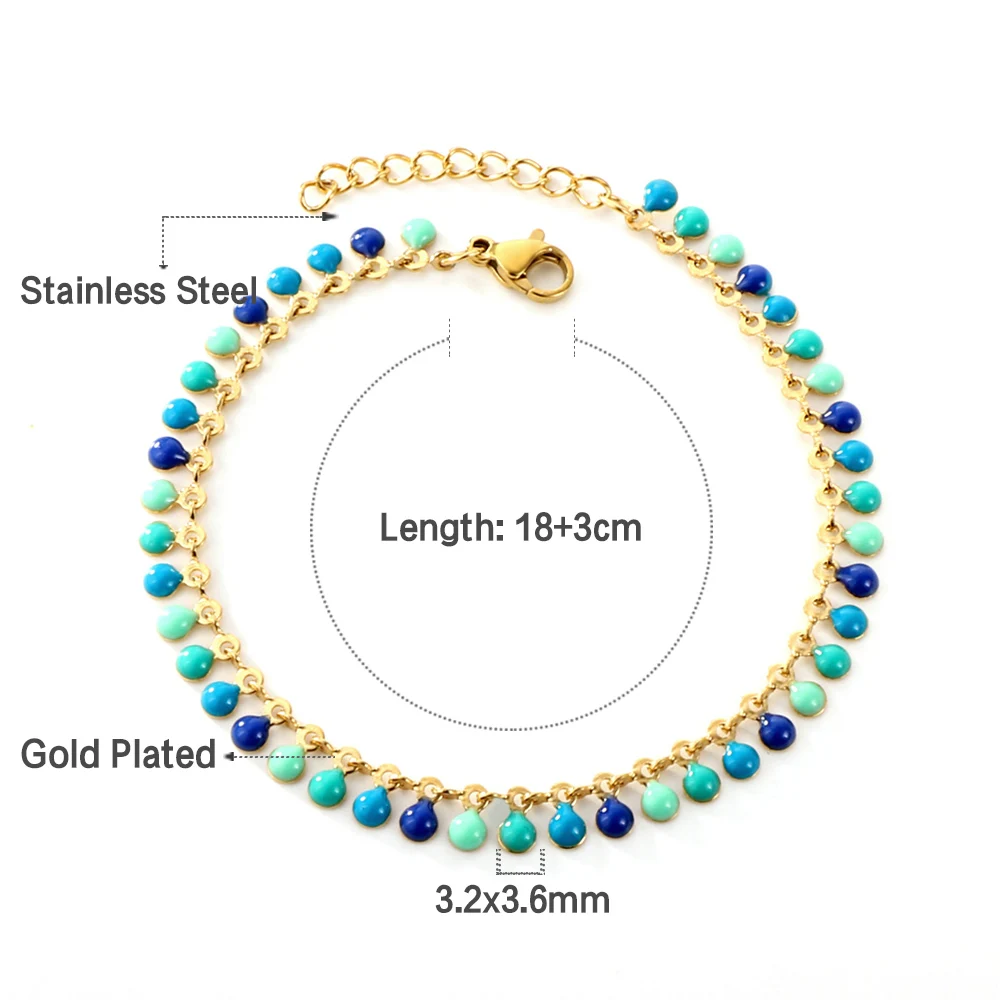 LUXUSTEEL Women's Accessories  Fashion Colorful Stainless Steel Deep Purple Round Drip Oil Bracelet 18+3cm Gold Jewelry Gift