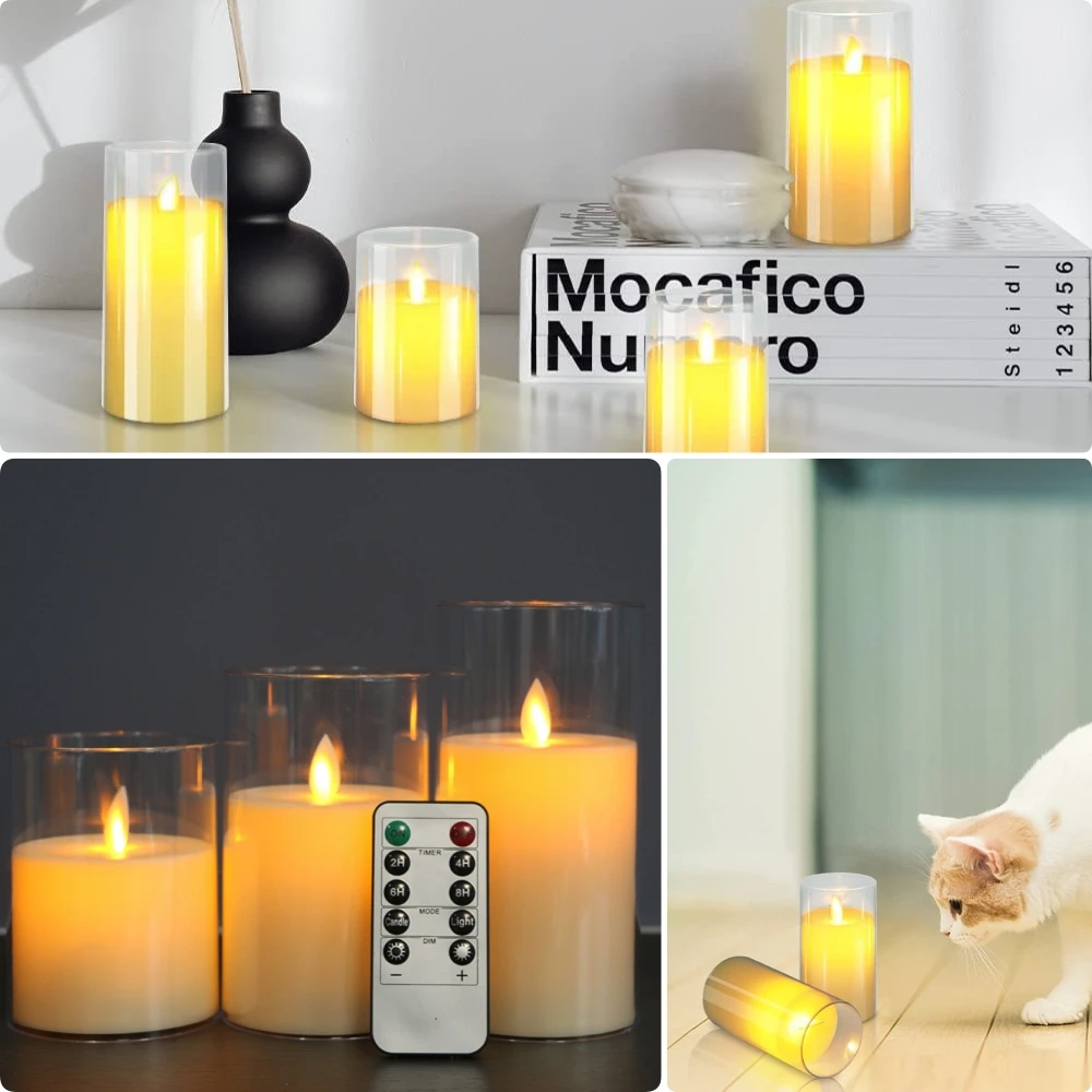 3pcs telecomando Timer LED luci di candela elettroniche candela senza fiamma cera di paraffina LED Set di candele per decorazioni natalizie di nozze