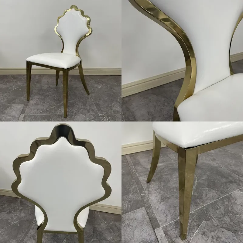 Customized Hotel Banquet Chair Stainless Steel Dining Chair for Wedding Gold Fan Back Chair with Patterned Back for Foreign
