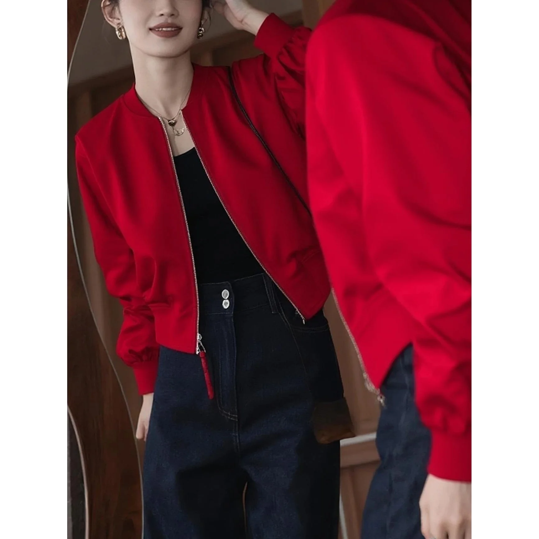 Casual Cool Loose Women's Baseball Jacket Stylish Personality Shape Short Length Baseball Shirt Elegant Fashionable Outerwear 썸네일 4