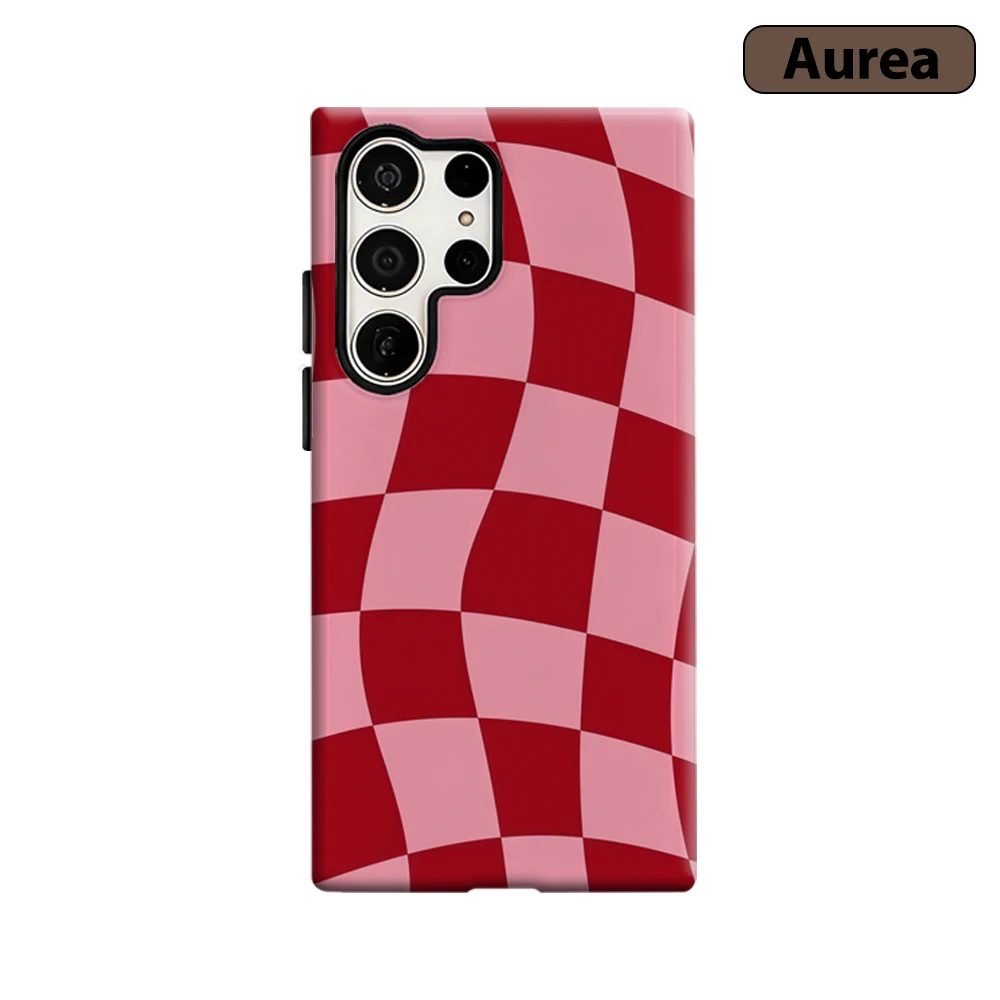 Gedrehte Rot-Rosa Schachbrettmuster Handyhülle für Samsung Galaxy S25 Ultra S24 Ultra Plus Stoßfeste Doppelschicht Robuste Rückabdeckung