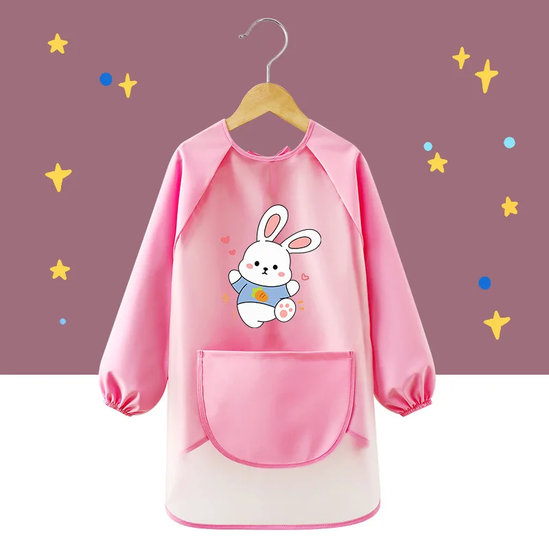Cartoon TPU Art Smock, Wash-free Long Sleeve Waterproof Anti-stain Apron, Painting & Cooking Coverall with Pocket