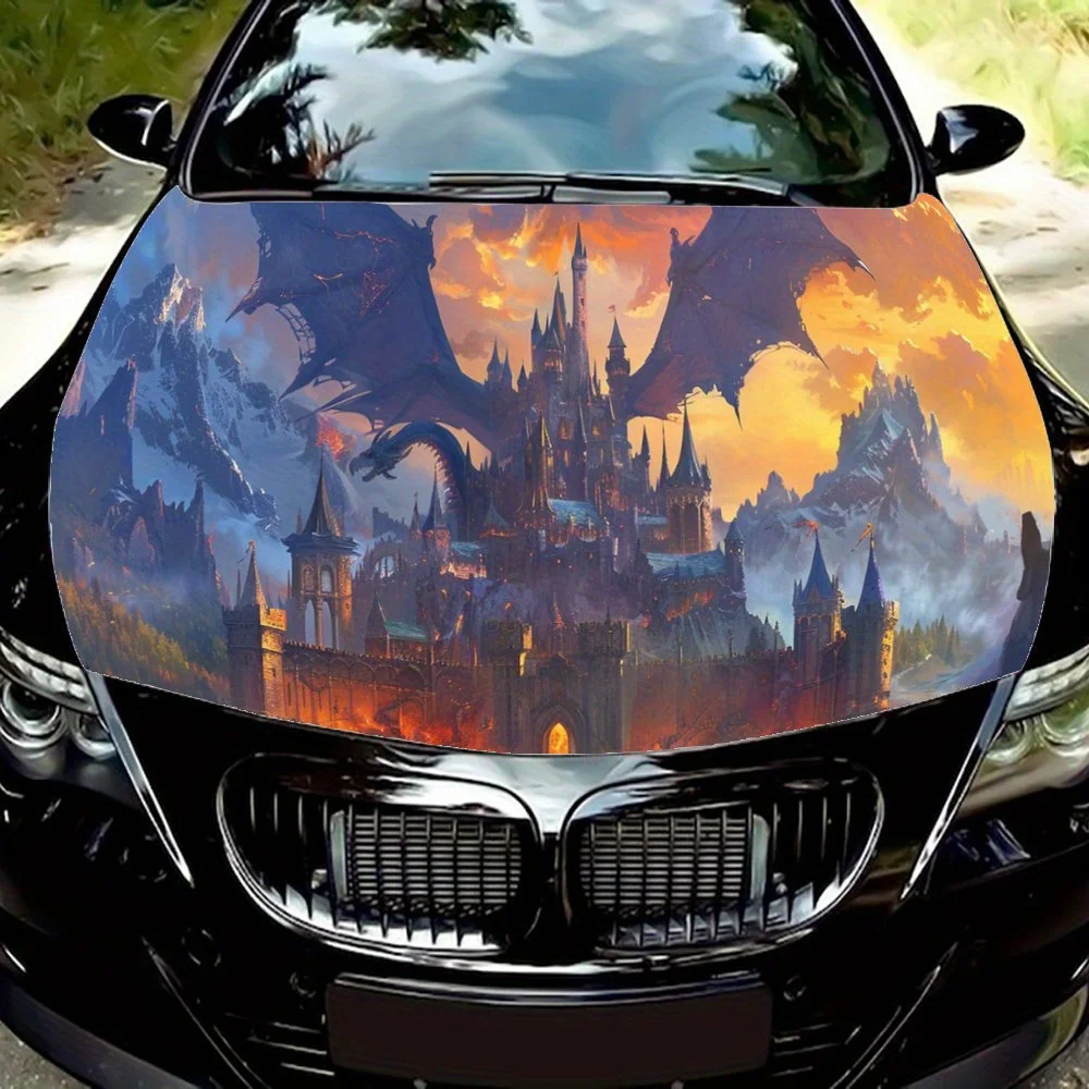 

The Dragon Guarding The Castle Car Hood Wrap Color Vinyl Sticker Truck Graphic Bonnet Auto Accessories Decoration Decal Gift