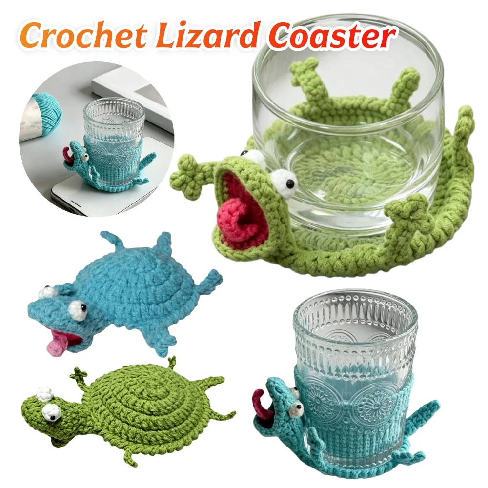 Stress Relief Lizard Coaster Creative Cartoon Handmade Crocheted Yarn Coaster Abstract Quirky Heat Resistant Mat for Beginners