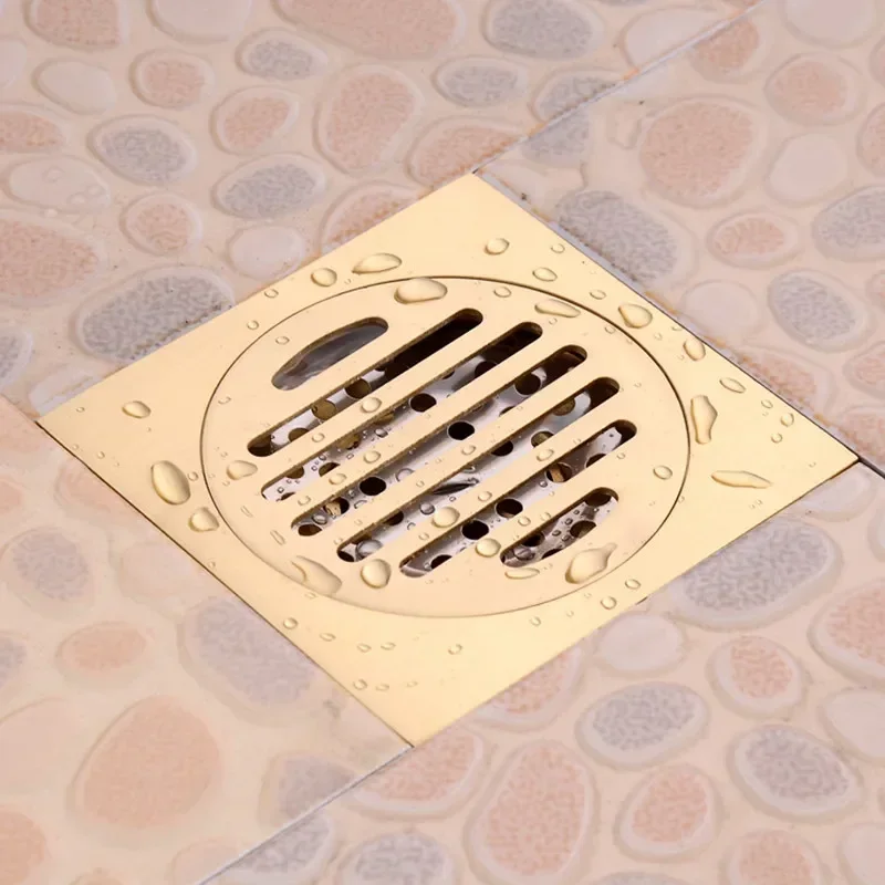 

Bathroom 10*10cm Floor Drain Brass Color Washing Machine Waste Drain Shower Drainage Square Shower Drain