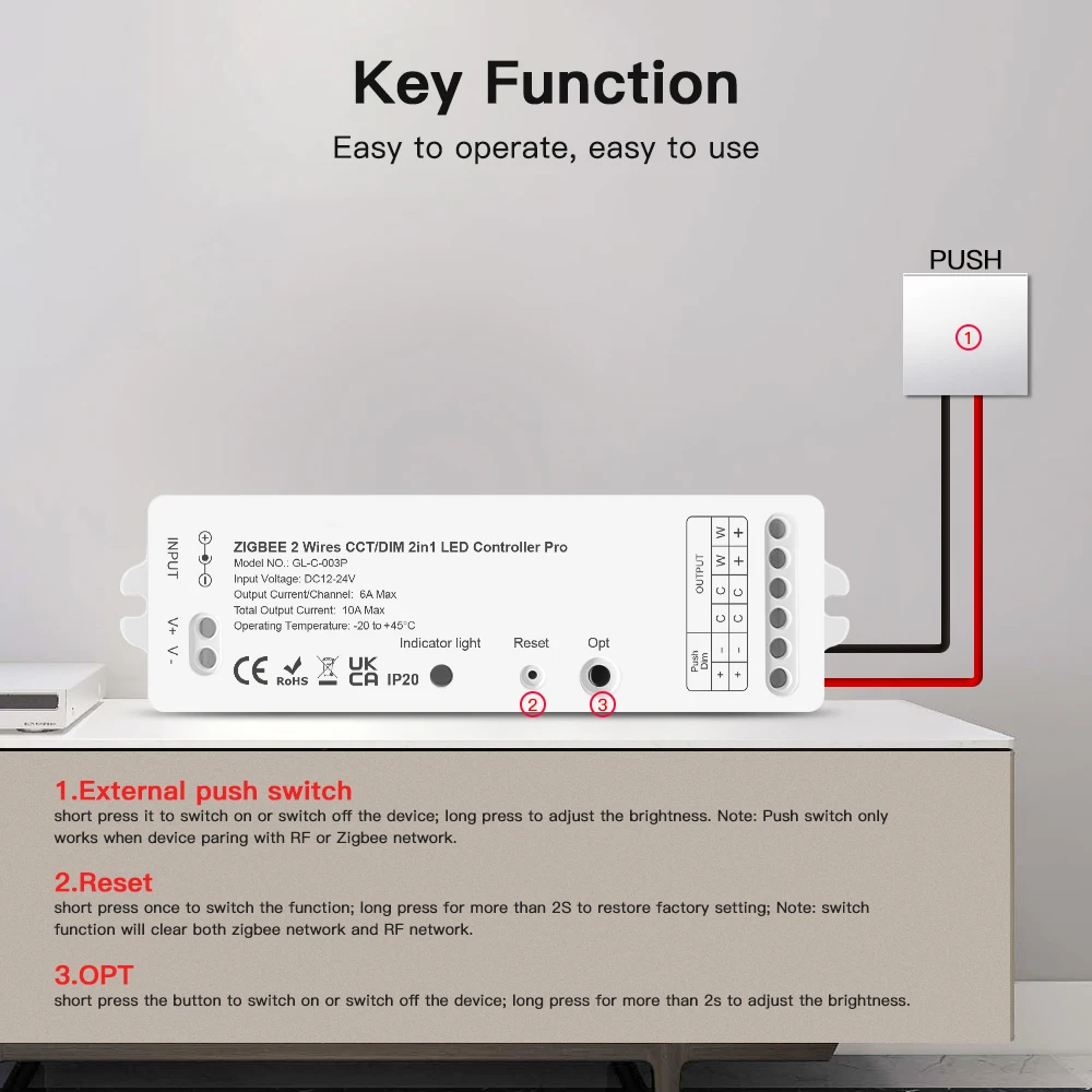 Dim to warm ZigBee 3.0 2 Wires CCT/DIM LED Strip Controller Work with SmartThings Alexa Smartlife App Voice RF Remote Control