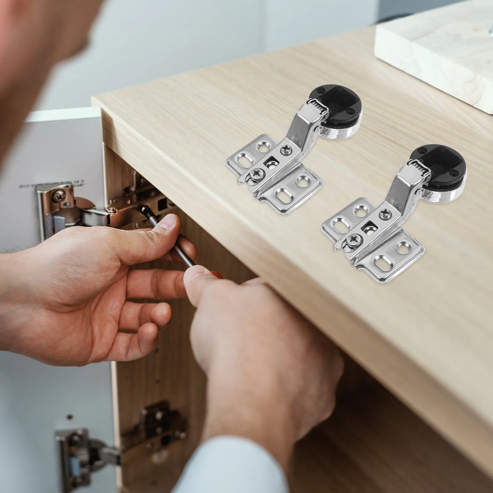 2Pcs Soft Close Cabinet Door Hinges Stainless Steel Frameless Kitchen Cabinet Door Damper Hinges Hydraulic Quiet Operation
