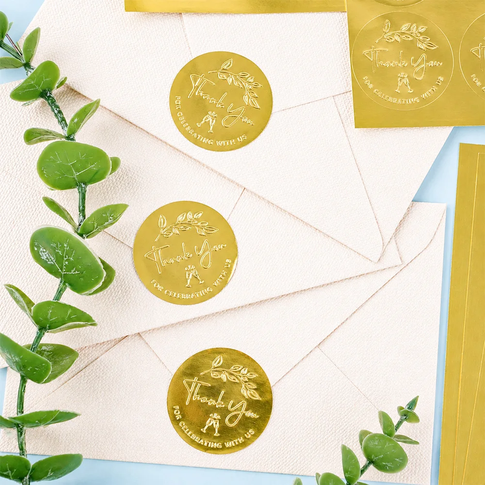 100PCS Thank You for Celebrating with Us Stickers, 10sheets Gold Foil Labels for Wedding Party Favor Bags,Baby Shower Decoration