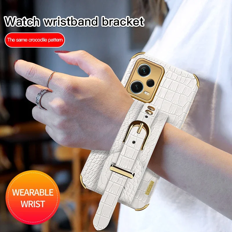 

Силиконовые чехлы из крокодиловой кожи с ремешком на запястье для Redmi 12C Note 12 Pro Plus 5G 12S 4G, мягкий чехол-подставка для телефона