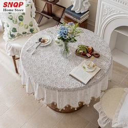 White Round Tablecloth for Wedding Decor Embroidered Lace Table Cloth Rectangle Tablecloth Banquet Coffee Table Cover Kitchen