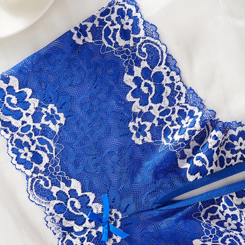 Sexy Hot Blue Lace Crotchless Women Sex Lingerie Outfit Exotic Semi Perspective Comfortable Home Underwear Set Erotic Costumes image 5