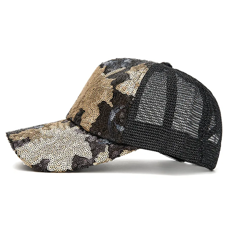 Summer women's breathable mesh cap personality trend glitter baseball caps for women Sunscreen camping Party hats snapback cap