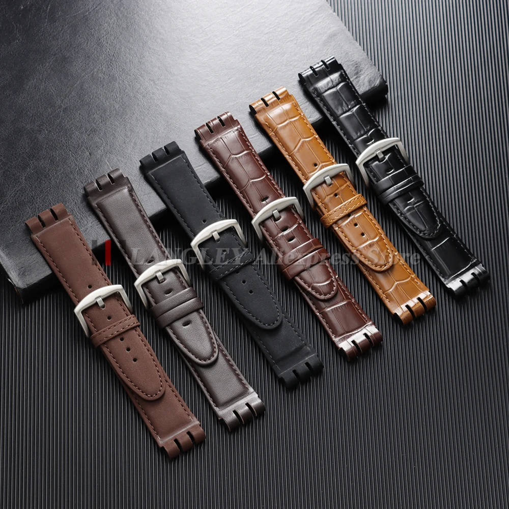 23mm Genuine Calfskin Leather Watchband For Swatch IRONY YOS440 449 448 401G Watch Strap Men Women Sport Bamboo Pattern Bracelet