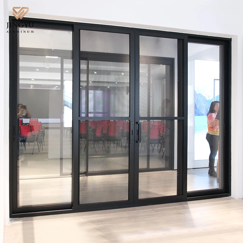 Modern Customized Aluminum Sliding Door Double Glazed Tempered Glass Windproof Customizable Size Color for Interior Bedroom Use
