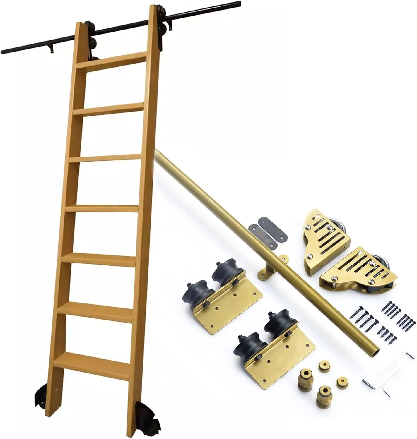 Library Track Rail Sliding Barn Door Hardware Track Rolling Kit, 3.3-24Ft Ladder Track Kit For Loft Office, Mobile Ladder Rails