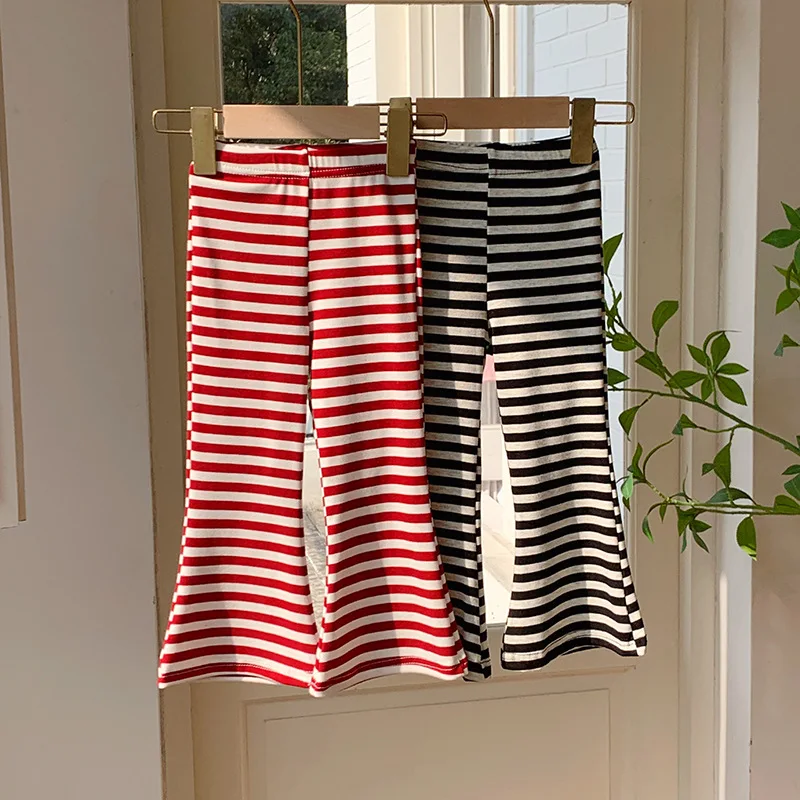 

Girls' spring/summer striped flared pants 2026 spring new Korean version slim fit elastic pants versatile and stylish