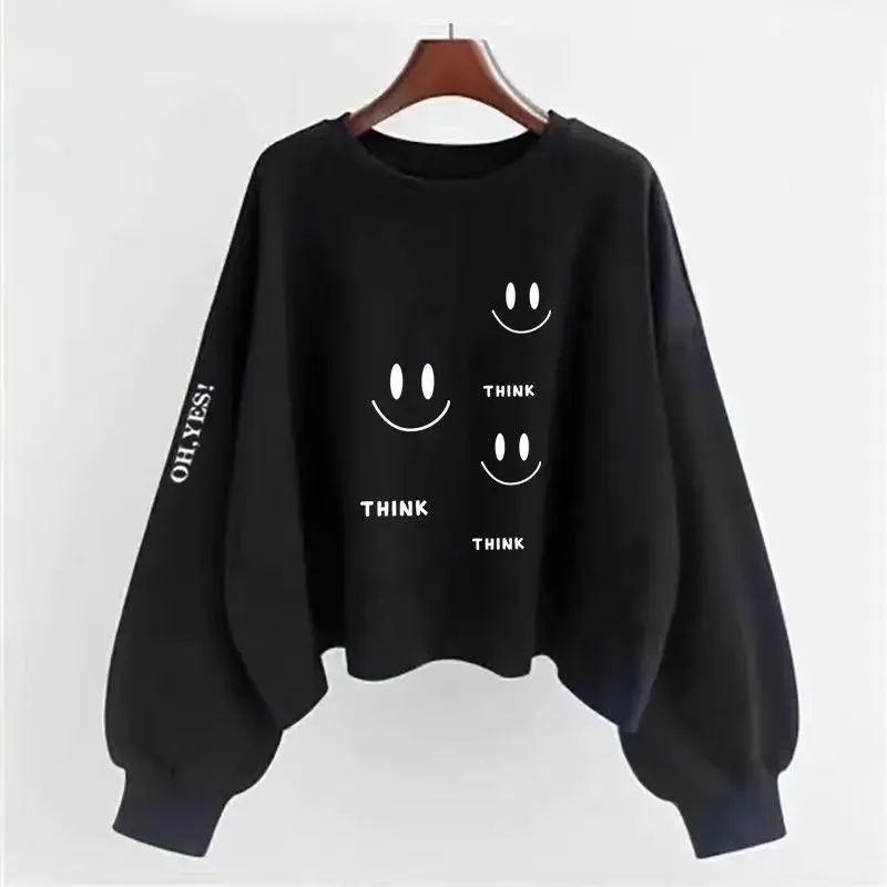 2025 neue Frühjahr und Herbst Mode Trend Einfache Rundhals Druck Casual Lose Faden Langarm Student Übergroßen Pullover ZT360