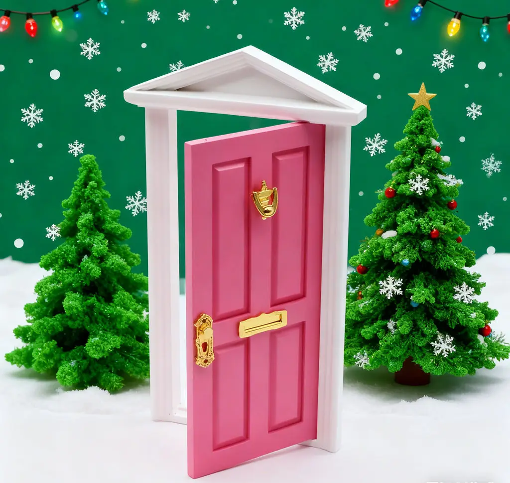 2025 Modny Domek dla Lalek 1:12 Kolorowe Drzwiczki z Wieżą - Mini Drzwiczki DIY do Dekoracji Świątecznych i Mikro Scen oraz Dekoracji OB11