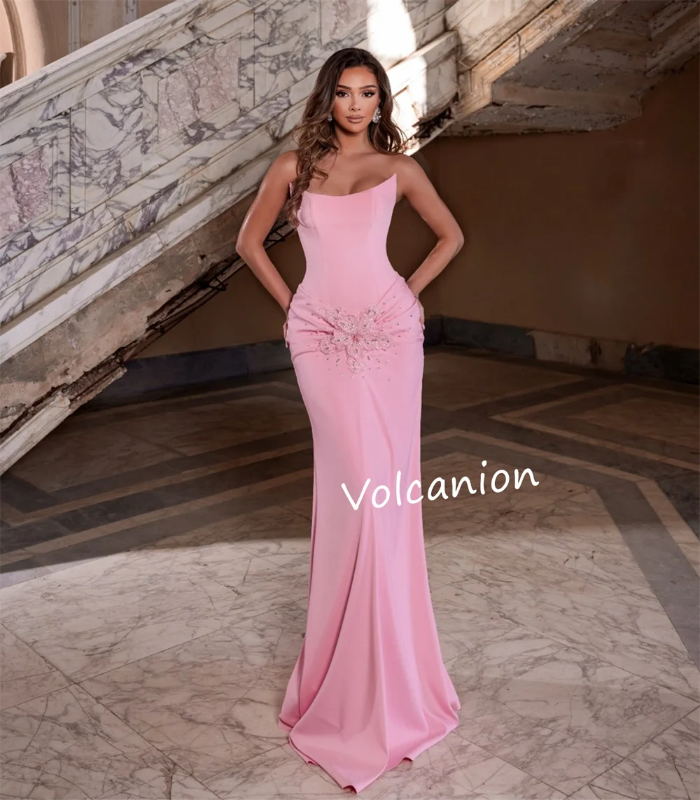 Jersey personalizado plisado apliques rebordear vestidos largos de sirena sin tirantes ocasión a medida moda exquisita noche Formal