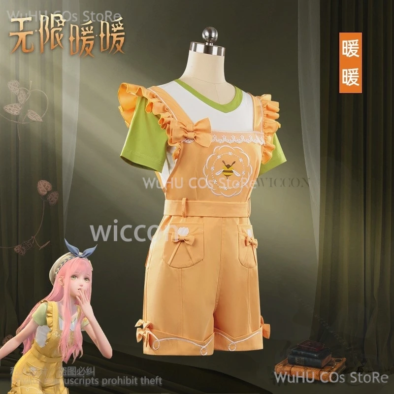 Infinity Nikki X Cosplay Kawaii Cute Uniform Costume Yellow Jumpsuits Pink Wig For Woman Halloween Christmas Girls