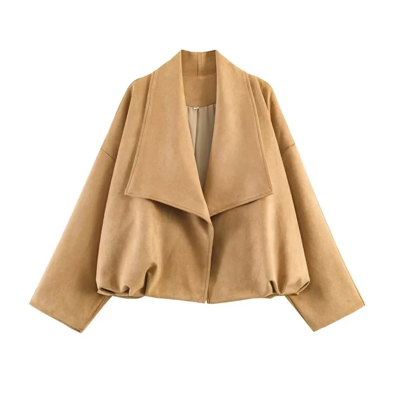 YLT Womens Khaki Wrap Coat Long Sleeve Lapel Collar Suede Effect Fall Winter 2026 New Trendy Chic Casual Elegant Outerwear Soft