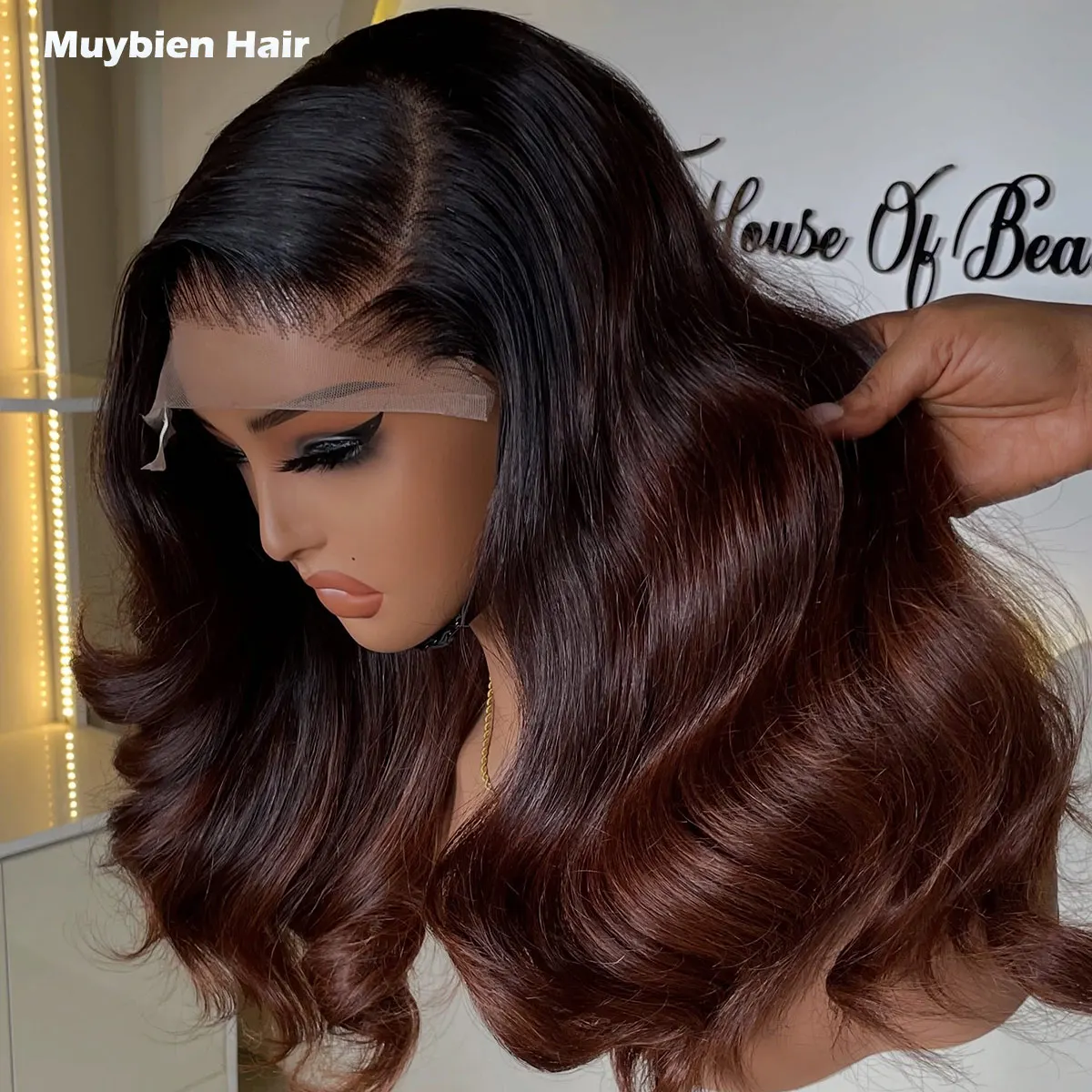 Body Wave 5by5 Side Parting Glueless Wig Human Hair Ombre Brown 13x6 13x4 HD Transparent Lace Frontal Drawstring Glue-Free Wigs