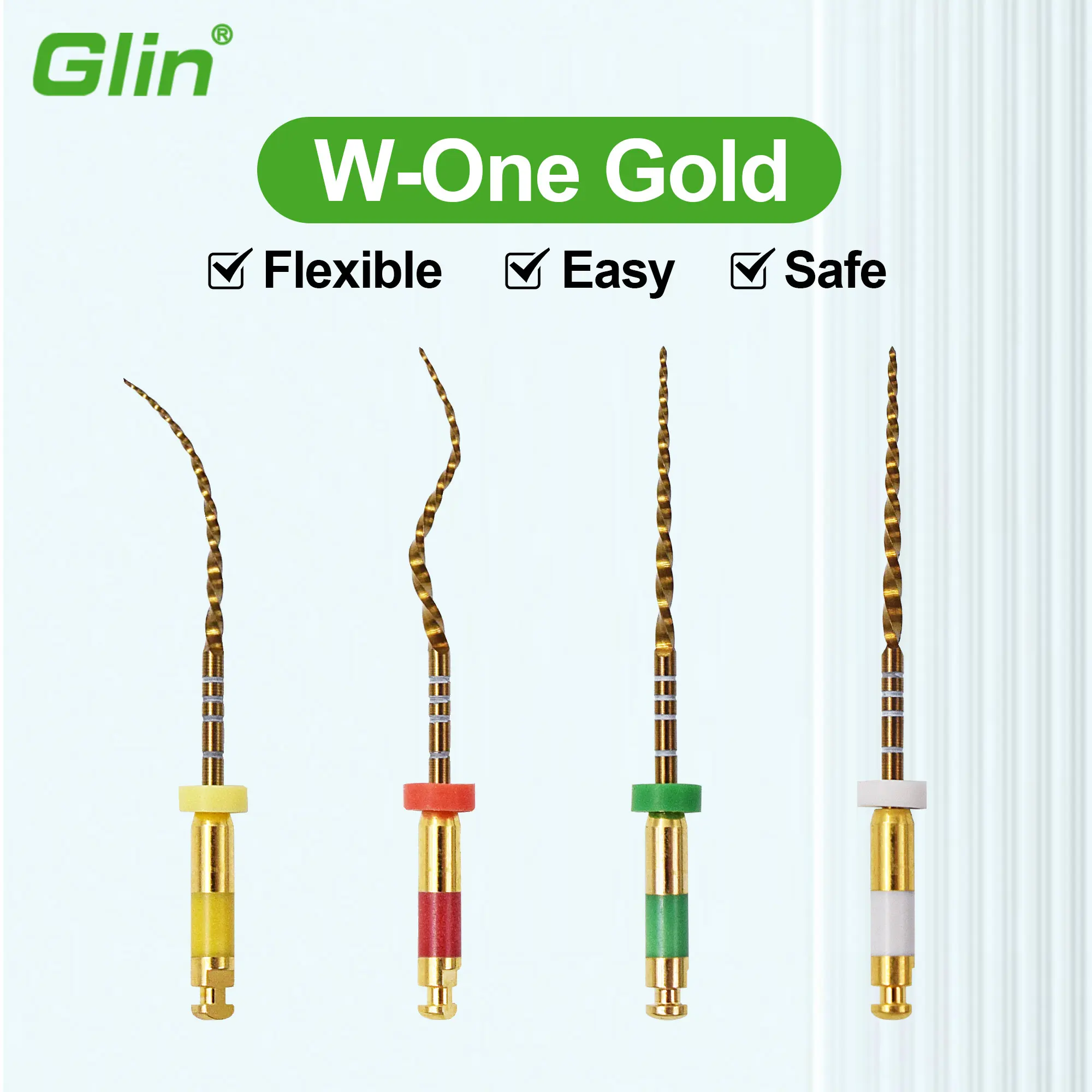 Glin W One Gold Root Canal Files 4 Pcs/Box Heat Activated Flexible Dental Endo Files 21/25mm Niti Rotary Endodontic Files