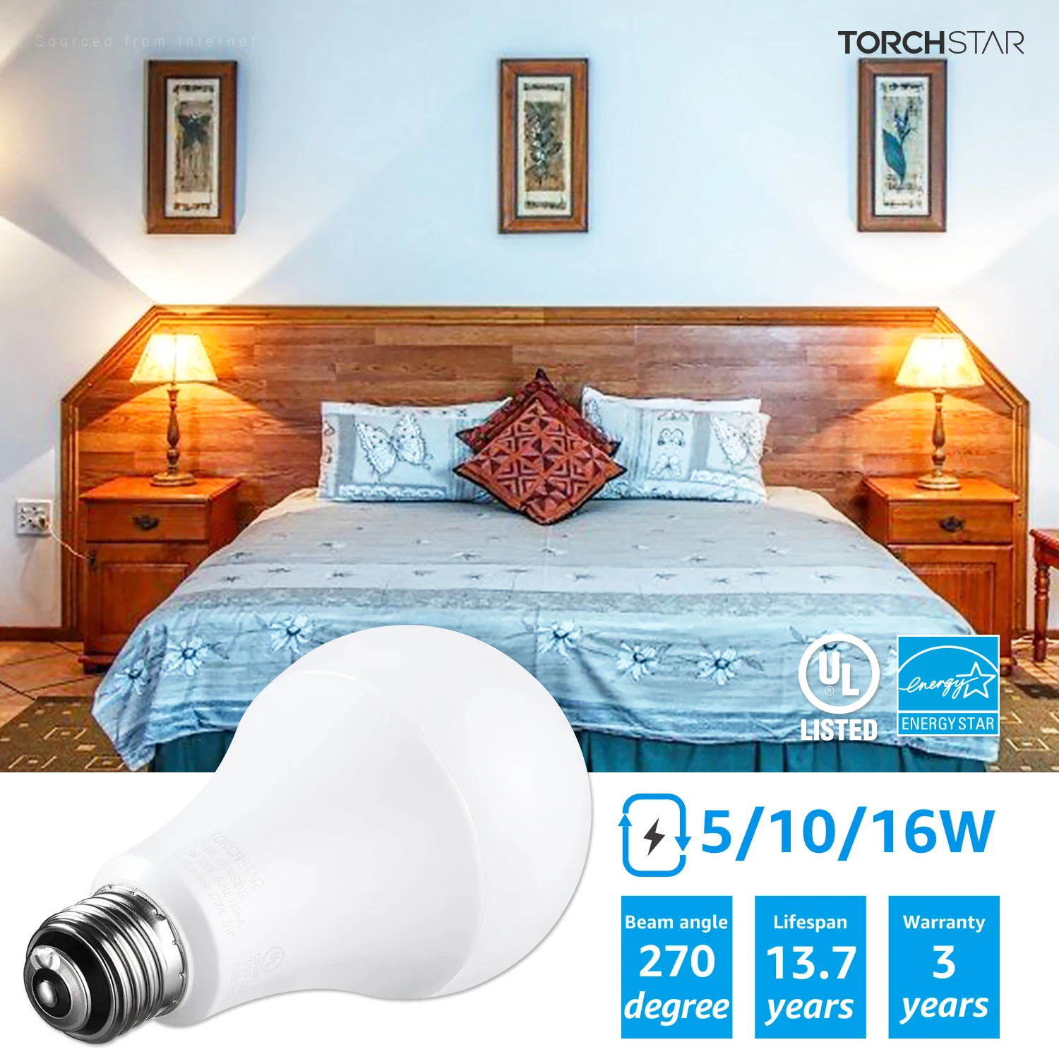 4 Pack LED 3-Way Light Bulb A21, Energy Star & UL-Listed, E26 Base, 2700K Soft White, 40/60/100W Equivalent