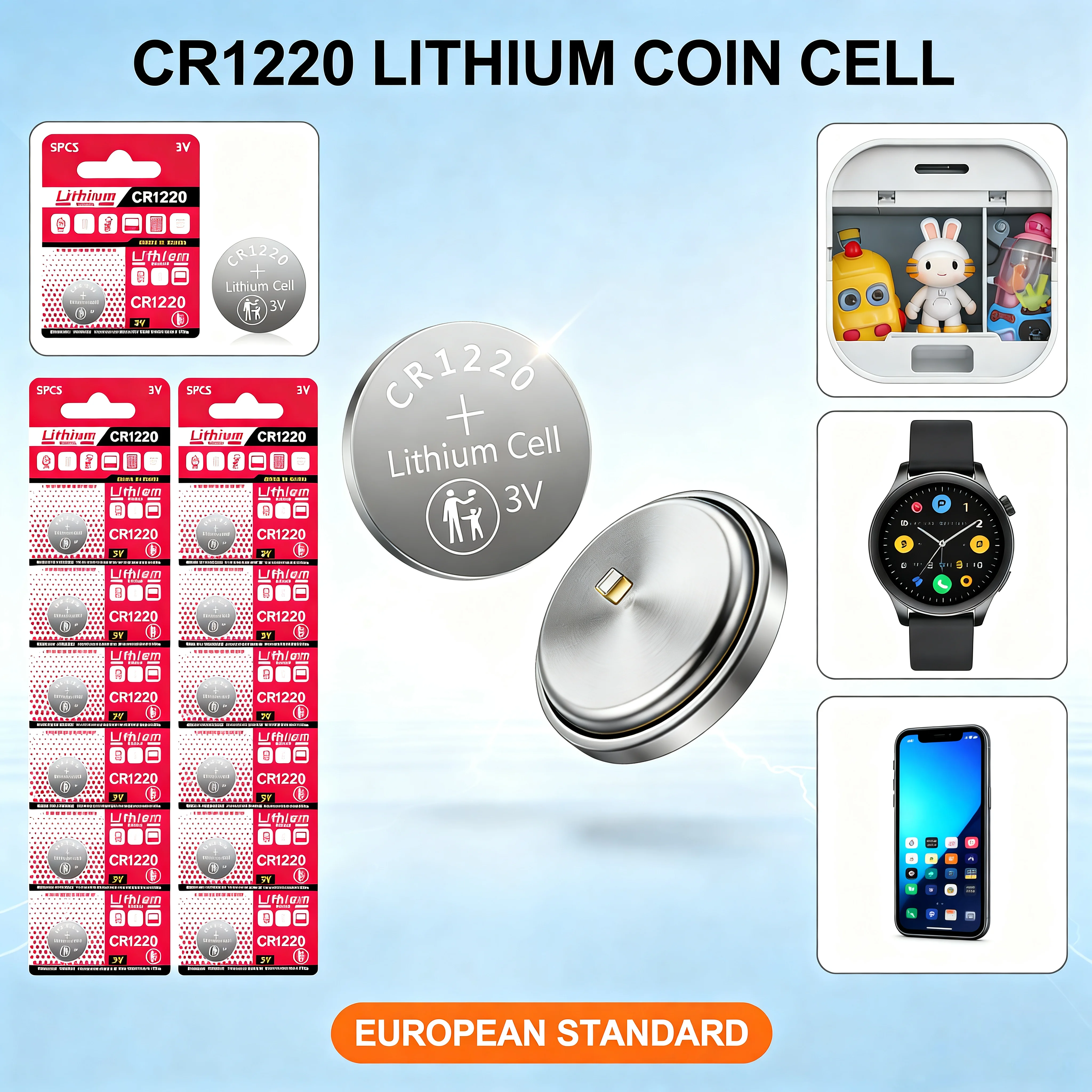 

3V CR1220 Lithium Button Coin Cell Battery LM1220 BR1220 KCR1220 for Toy Watch Scale Calculator Car Remote Mouse