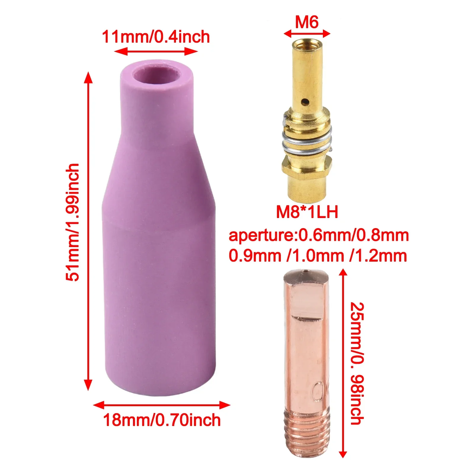 

1set Welding Torch 15AK Argon Gas Ceramic Nozzle Holder Contact Tip For 15AK MIG Metal Processing Power Tools Accessories